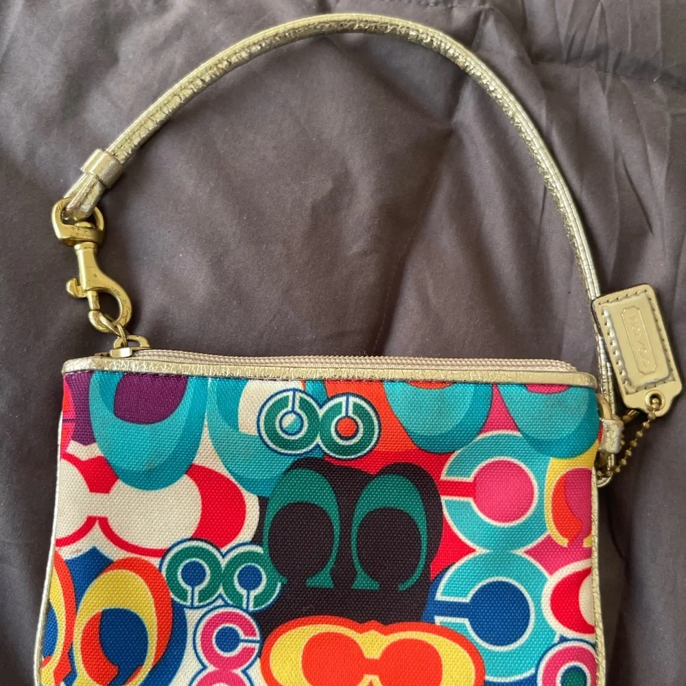 COACH - Mini Wristlet - Wallet- Vibrant Multicolor- Canvas - Picture 8 of 16